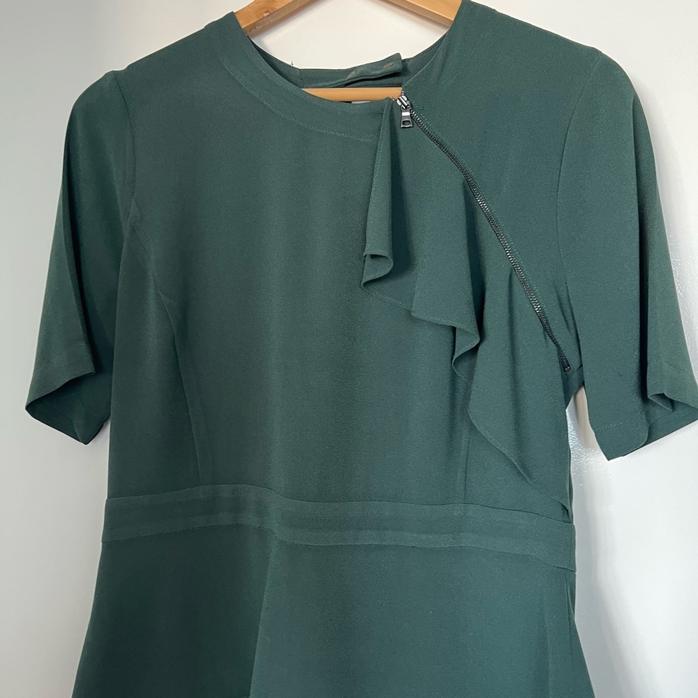 BCBGMaxAzria Dark Green Ruffle-Front Top